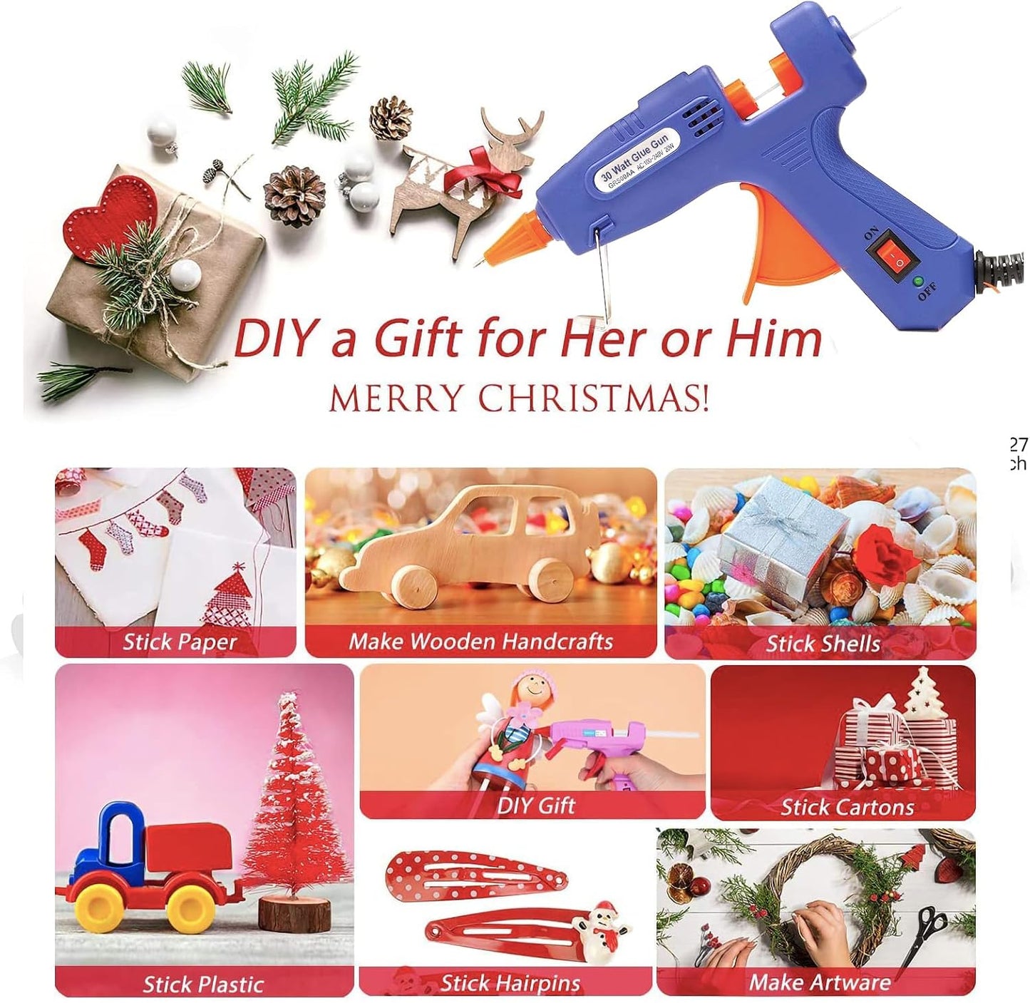 Hot Glue Gun, 90sec Fast Heat Mini Gun for Crafting, 30pcs Sticks, 150cm Power Cord