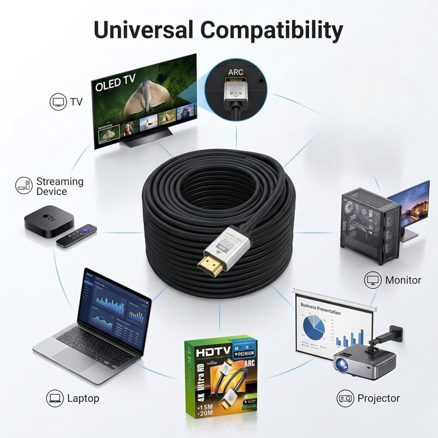 4K /8K HDMI Cable | 20 Meter (65.6FT), HDMI 2.0