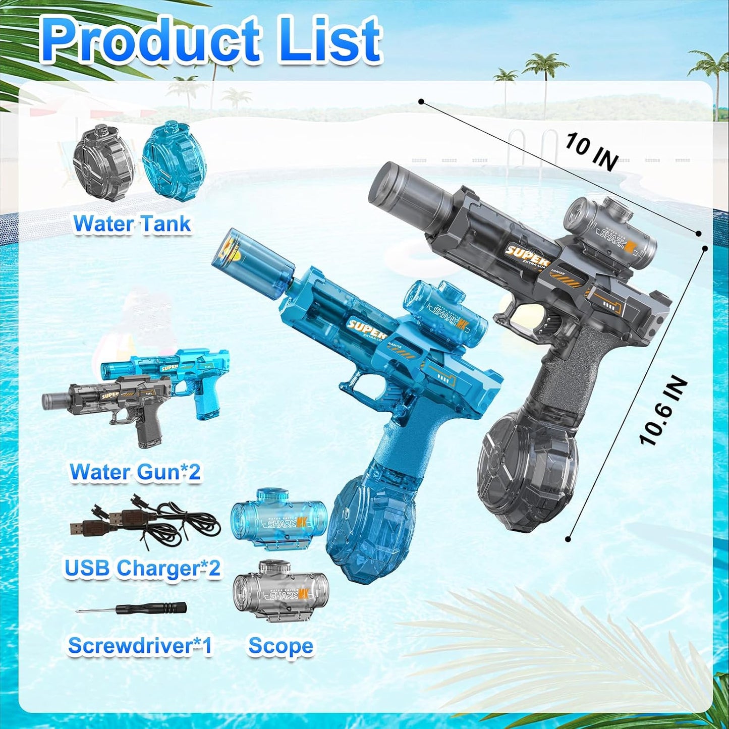 Electric Water Gun  Pistols Long Range with flashing light