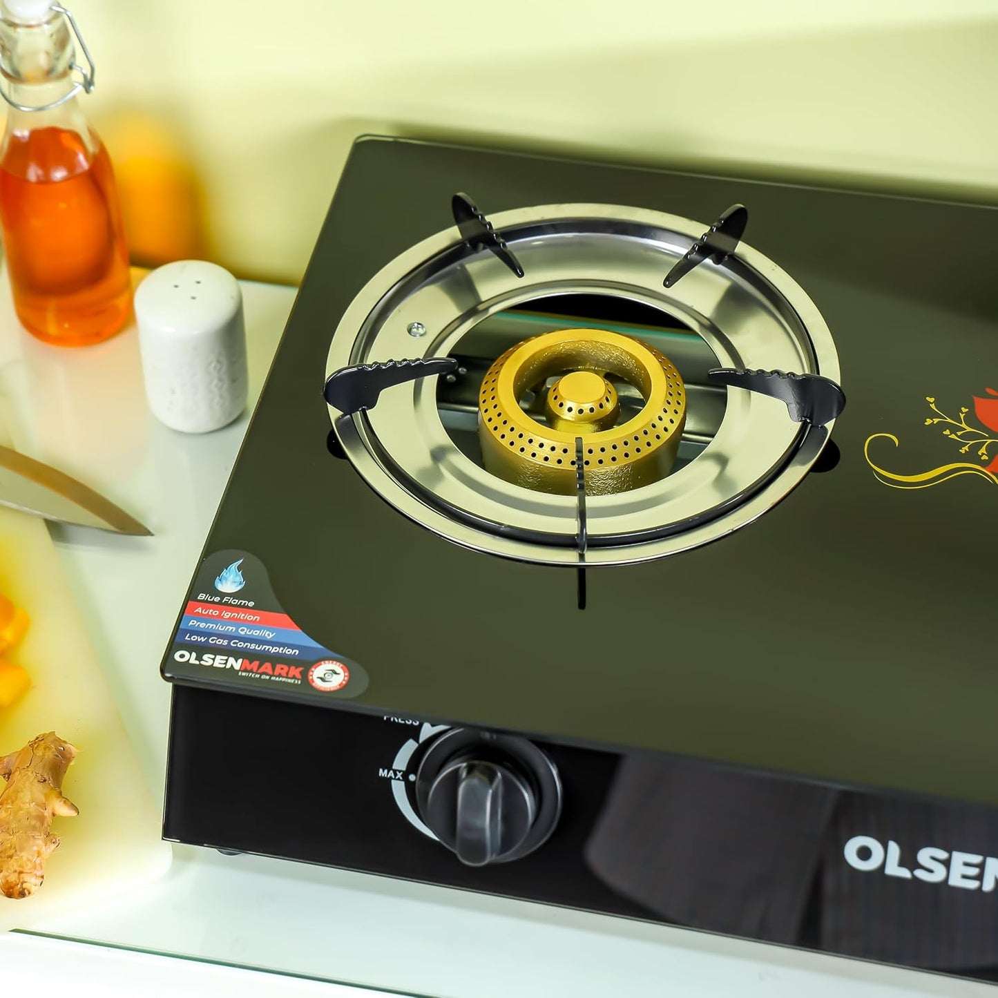 Gas Cooker Tempered Glass Top Panel, Double Burner with Blue Flame