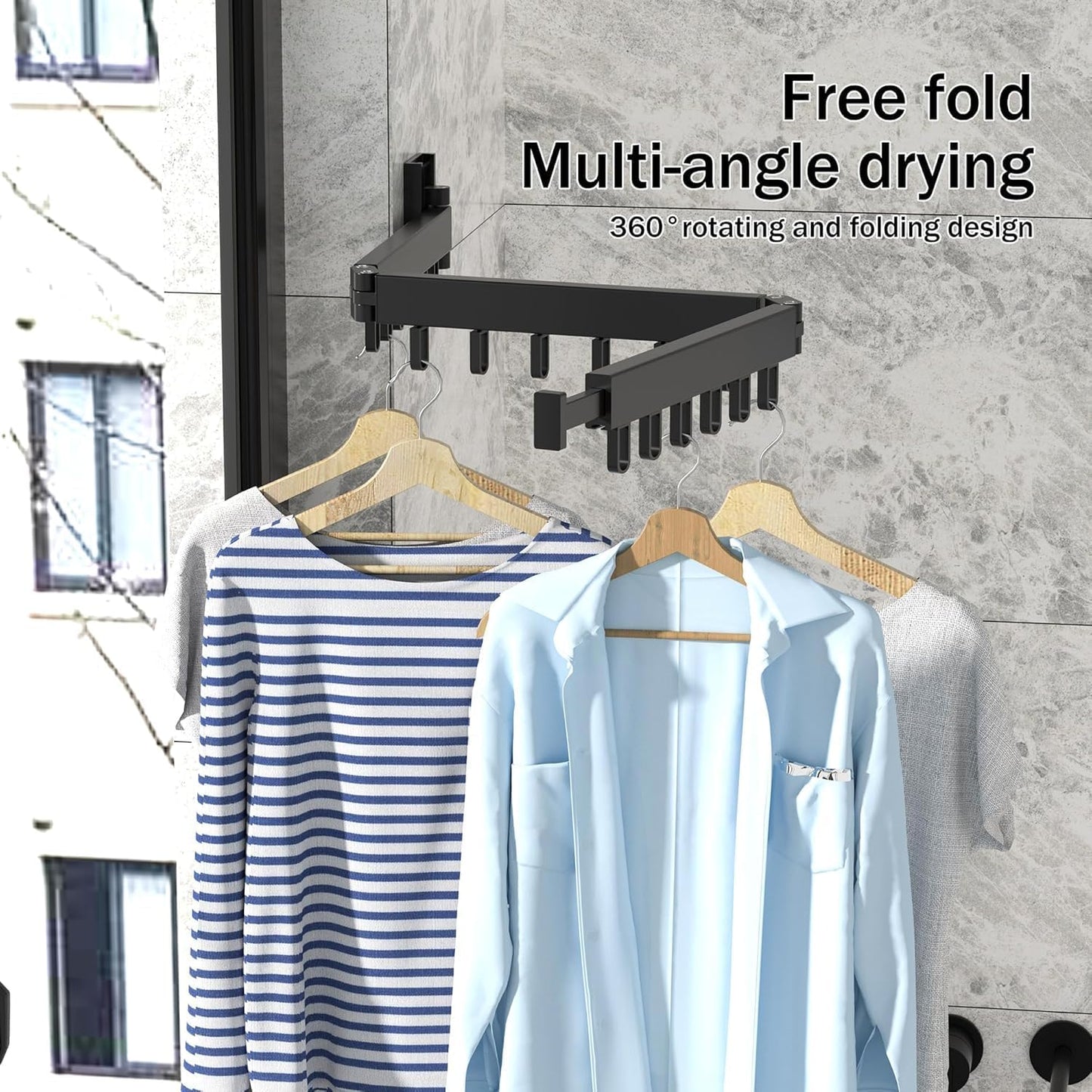 Wall Mount Drying Rack Folding Clothes Hanger No-Drill Retractable Clothesline