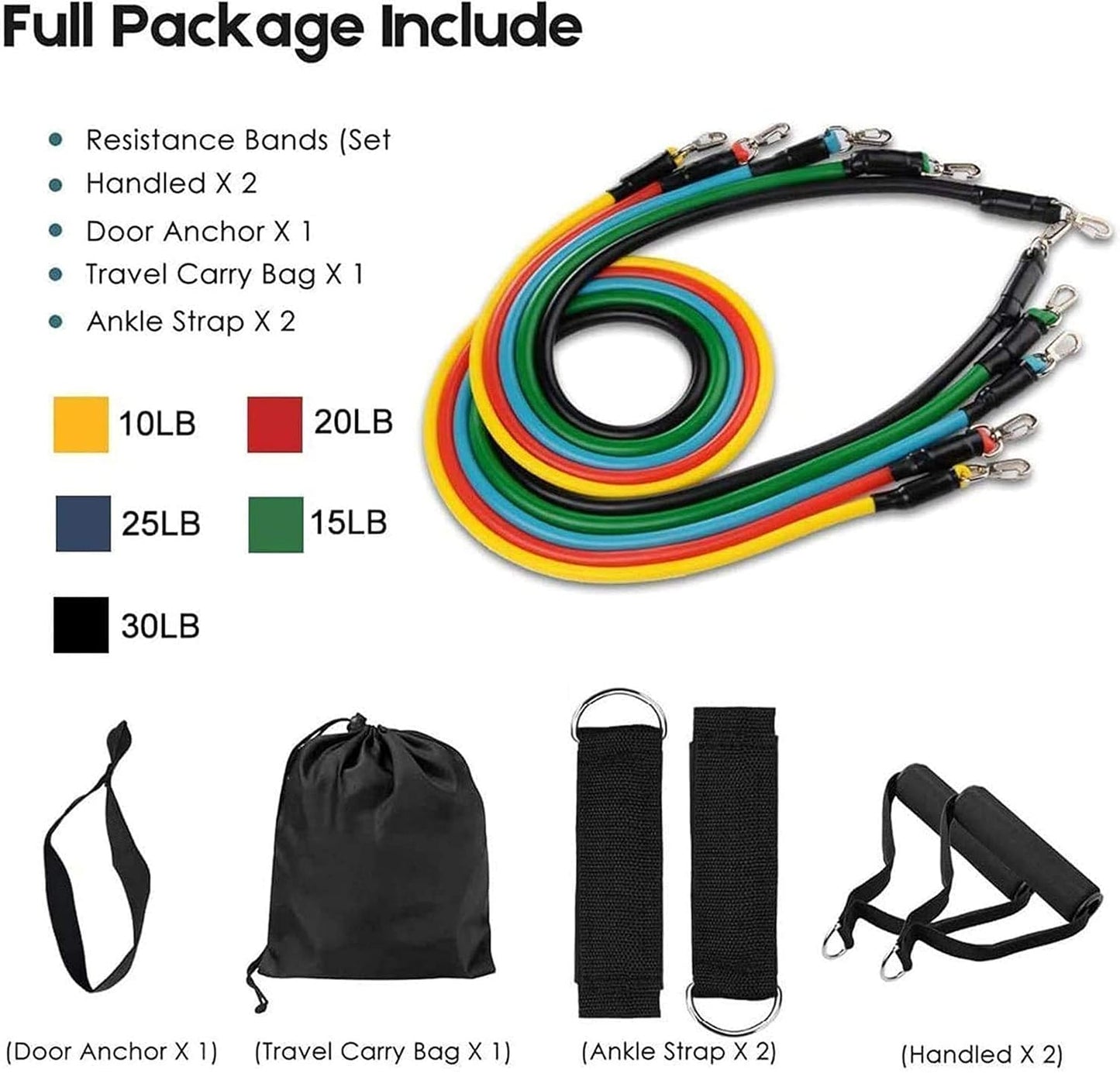 11 Piece Gym Power Resistance Band Set for Workout, Resistance Band