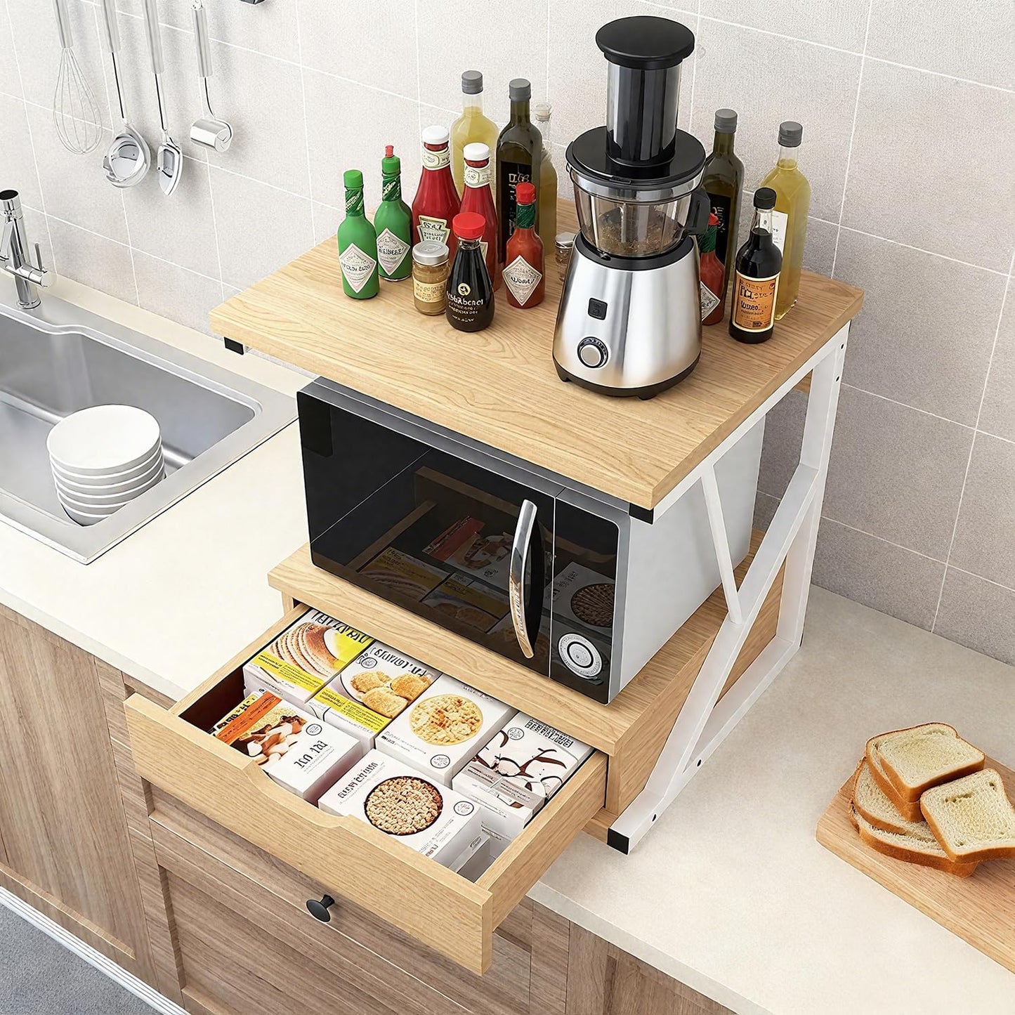 2-Tier Microwave Oven Shelf Stand Rack
