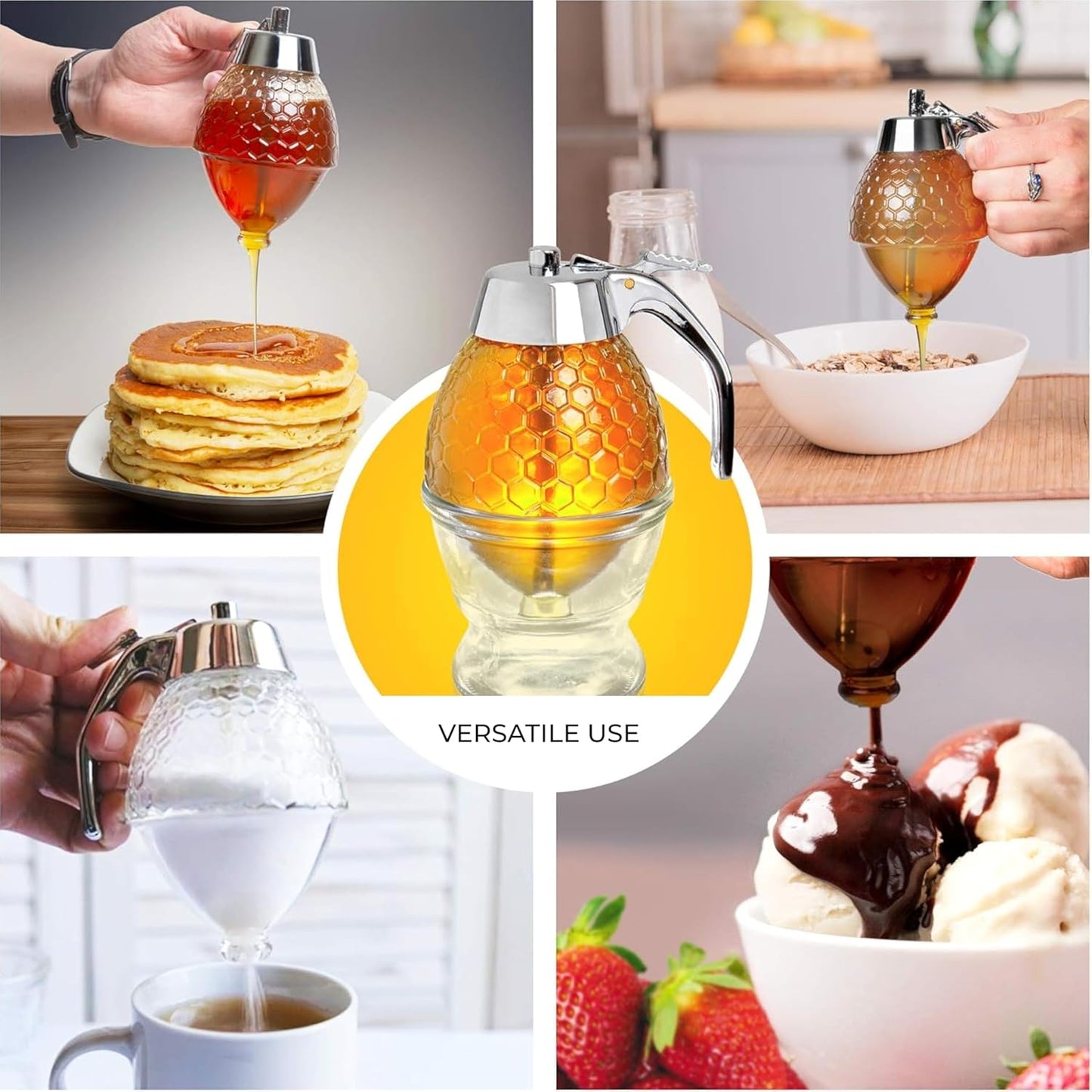Honey dispenser Glass No Drip Syrup Sugar Container