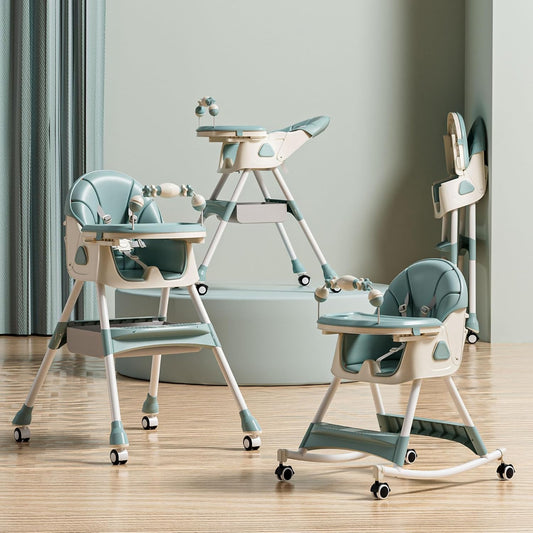 High  Portable Foldable feeding chair  For Babies and Toddlers With Wheels, Dining Booster Seat and Removable Tray