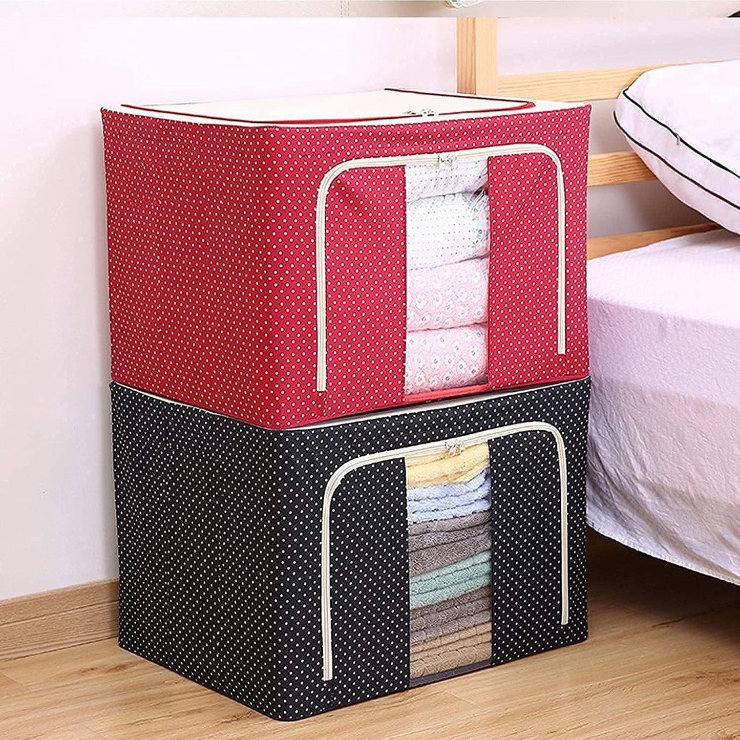 2pcs  66 Liter Large Capacity Clothes Storage Bag Organizer with Thick Fabric Visible steel