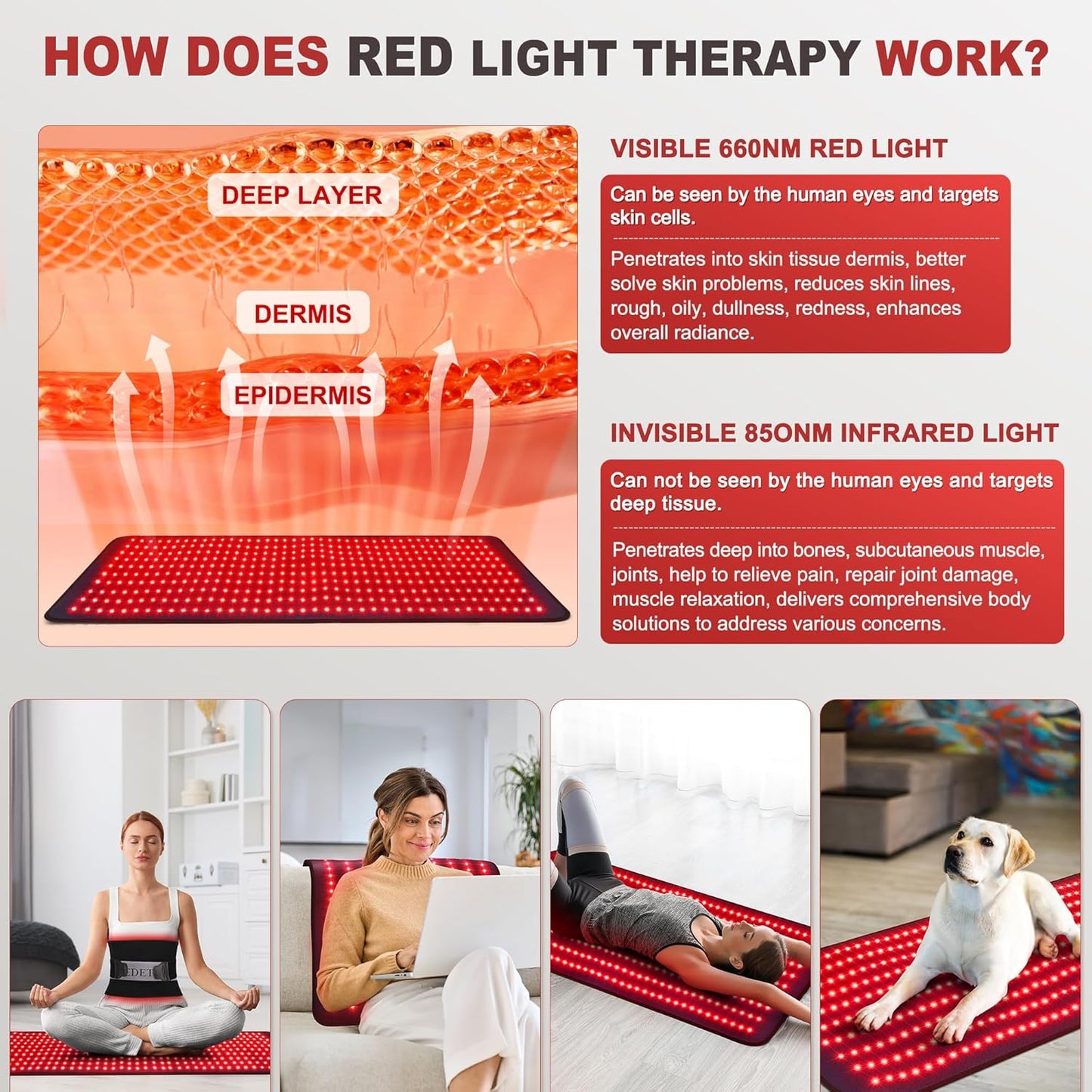 Pedete Red Light Therapy Mat for Body, Holiday Birthday Gifts for Women Men, 39’’ x 24’’Large Infrared Light Therapy with Time