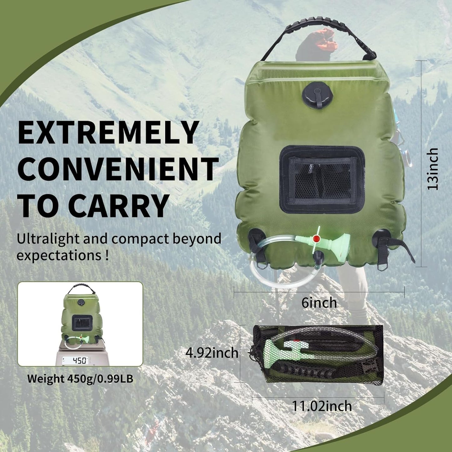 Solar camping Shower Bag, 5 Gallons/20L Camping