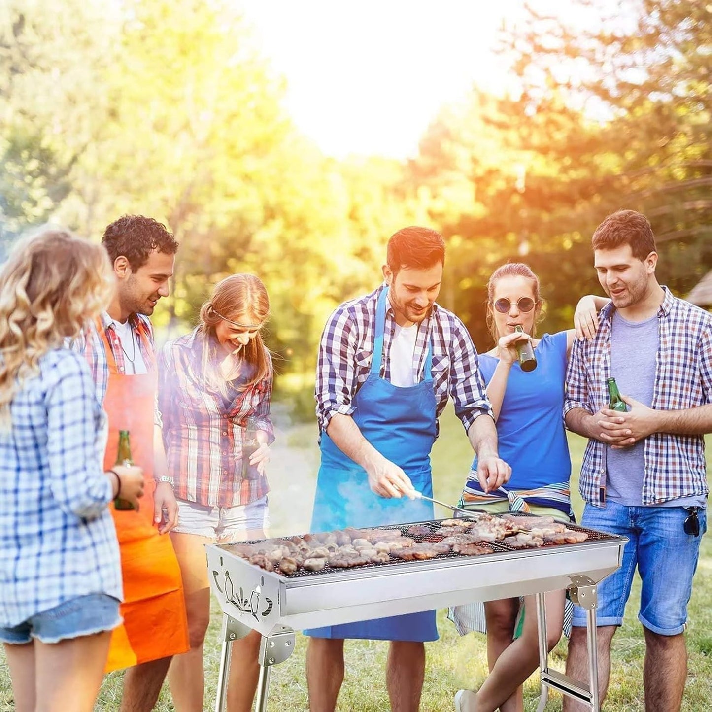 Large Charcoal Grill BBQ with Stand Stainless Steel, Outdoor Barbecue Grill