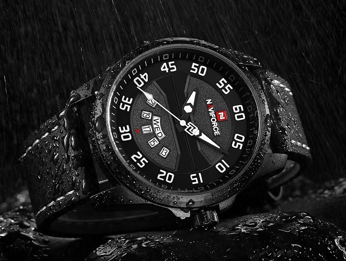 NAVIFORCE Genuine Leather Quartz Date Week Waterproof Sport Men Watches