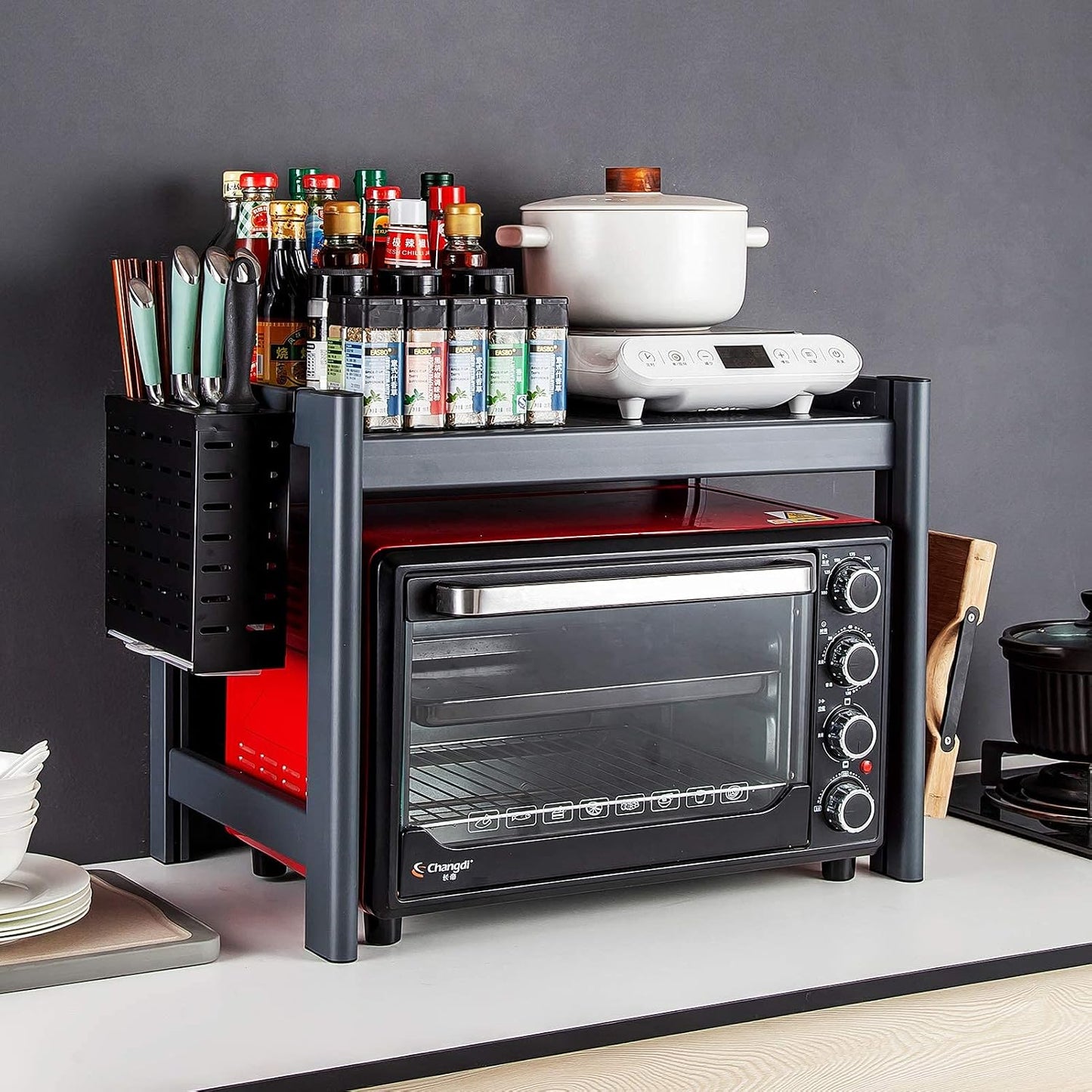 Microwave Shelf Height Adjustable Kitchen Rack with Knife