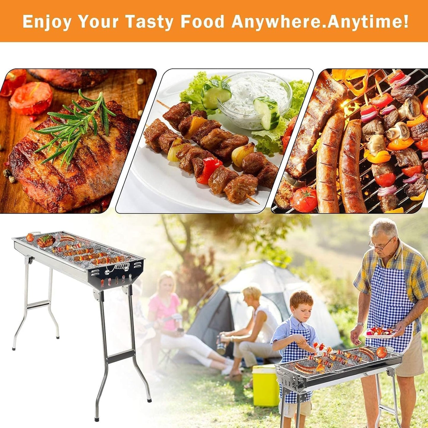 Large Charcoal Grill BBQ with Stand Stainless Steel, Outdoor Barbecue Grill