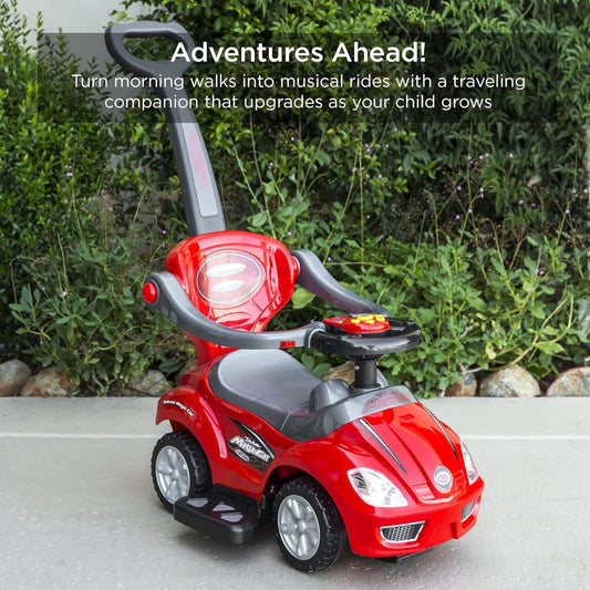 3-in-1 Kids Push and Pedal Toddler Ride Remote , Rechargeable  On Push Car Stroller with Push Handle