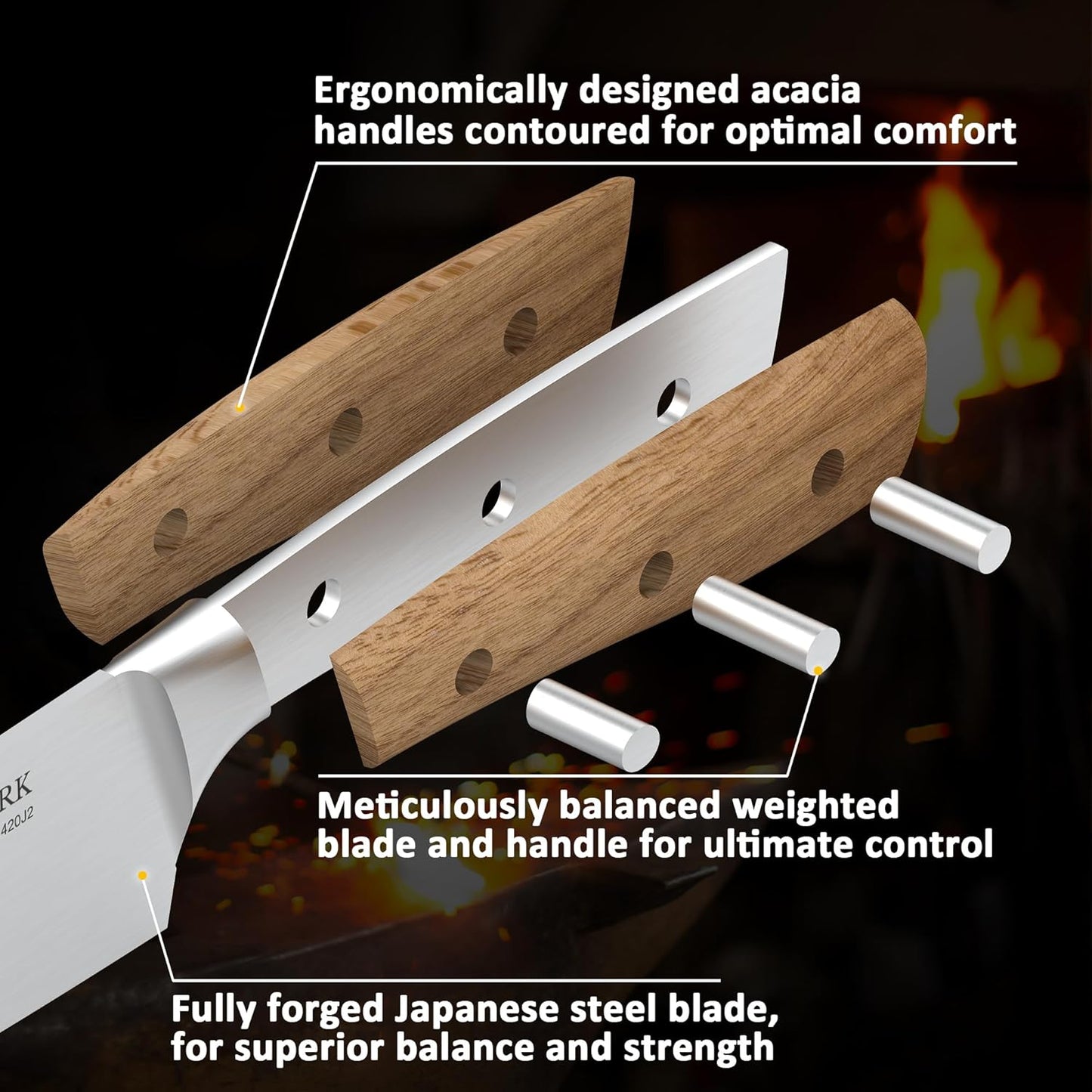 ZUNMARK Knife Set, 6pcs Knife Set for Kitchen with Acacia Wood Block