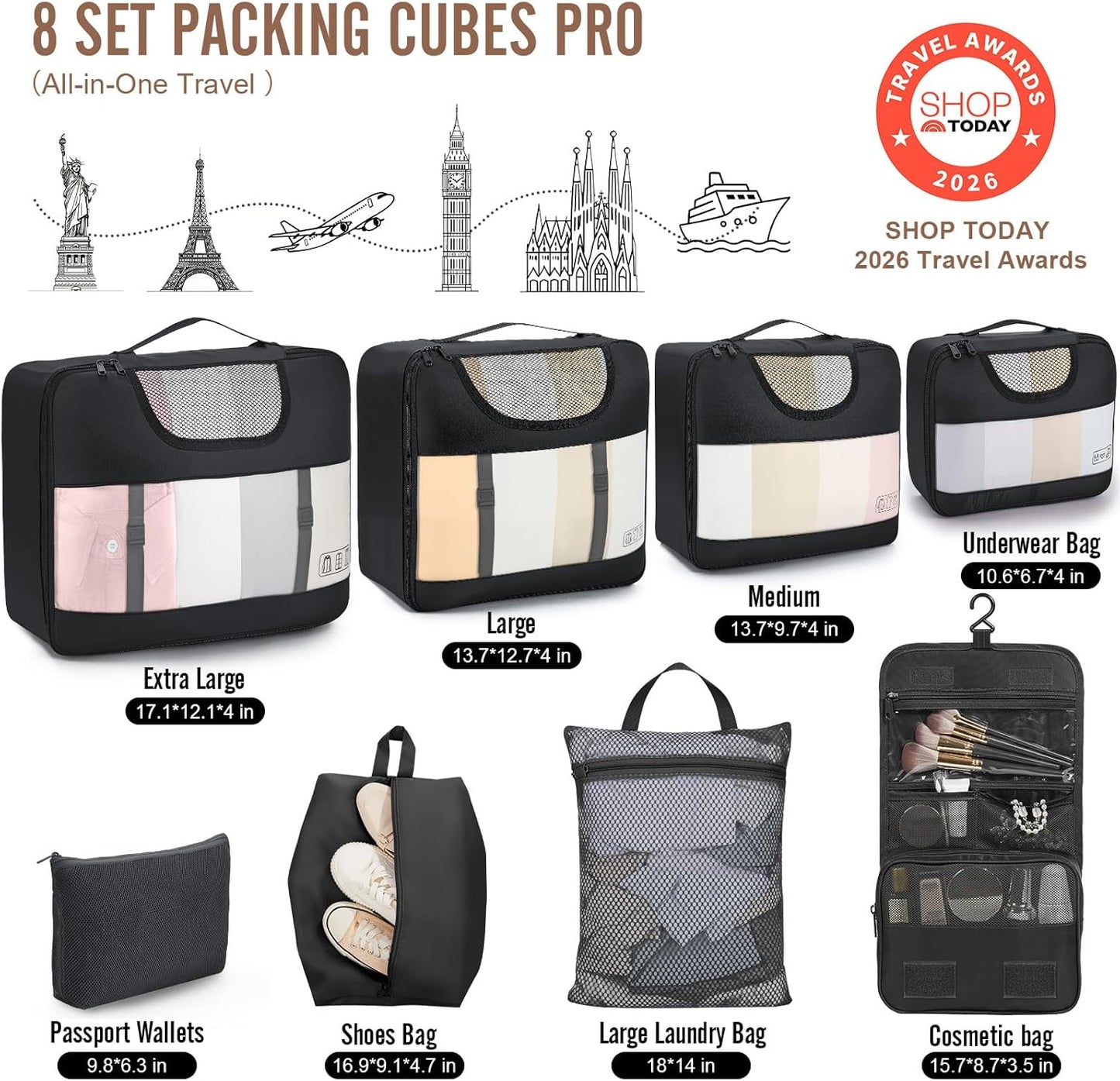 8 Set of packing cubes  Various Colored