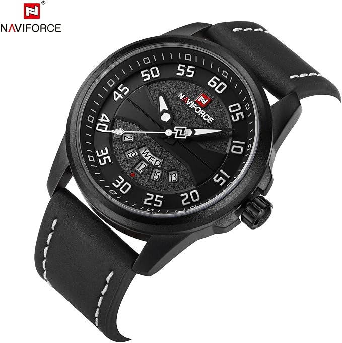 NAVIFORCE Genuine Leather Quartz Date Week Waterproof Sport Men Watches