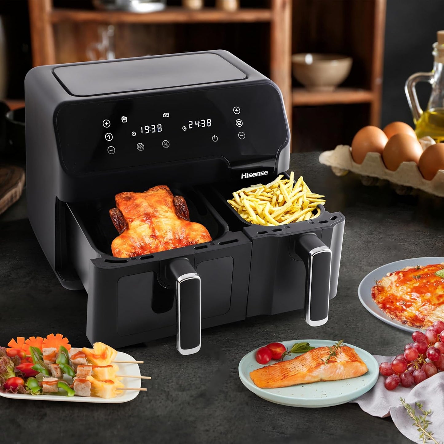 Hisense 9L Dual Basket Air Fryer, Air Fry, Preset Menus, 360° Circulation