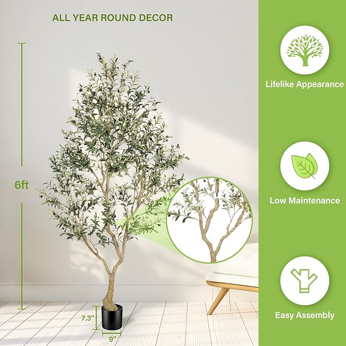 8ft Artificial Olive Tree – Large Faux Olive Plant Indoor with Pot 240cm