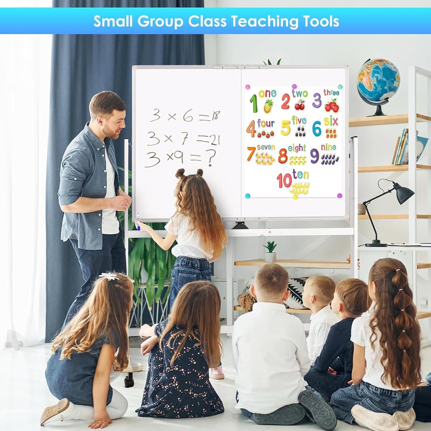 Double Sided Magnetic moveable whiteboard ,comes  with free magnetic Erasable markers (3pcs) & 1 duster eraser