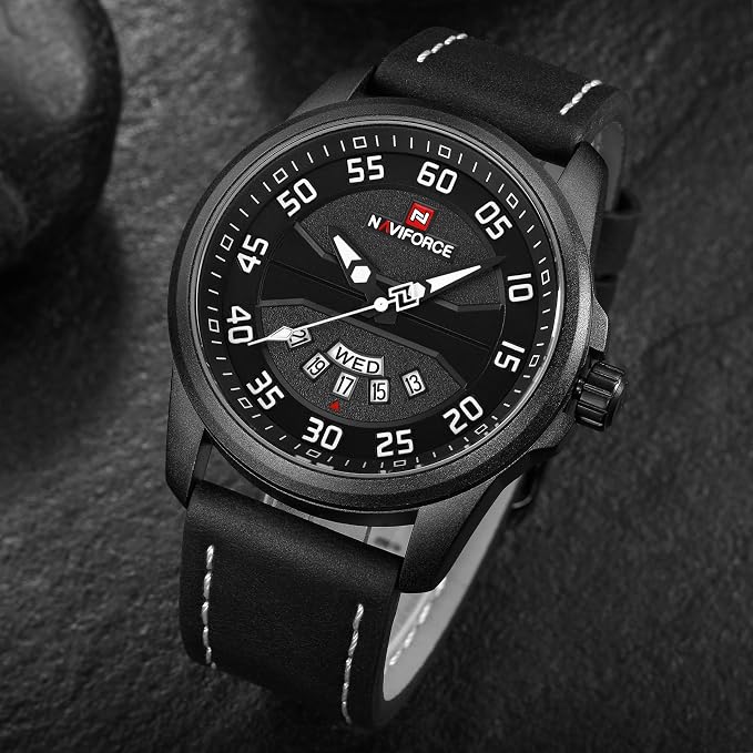 NAVIFORCE Genuine Leather Quartz Date Week Waterproof Sport Men Watches