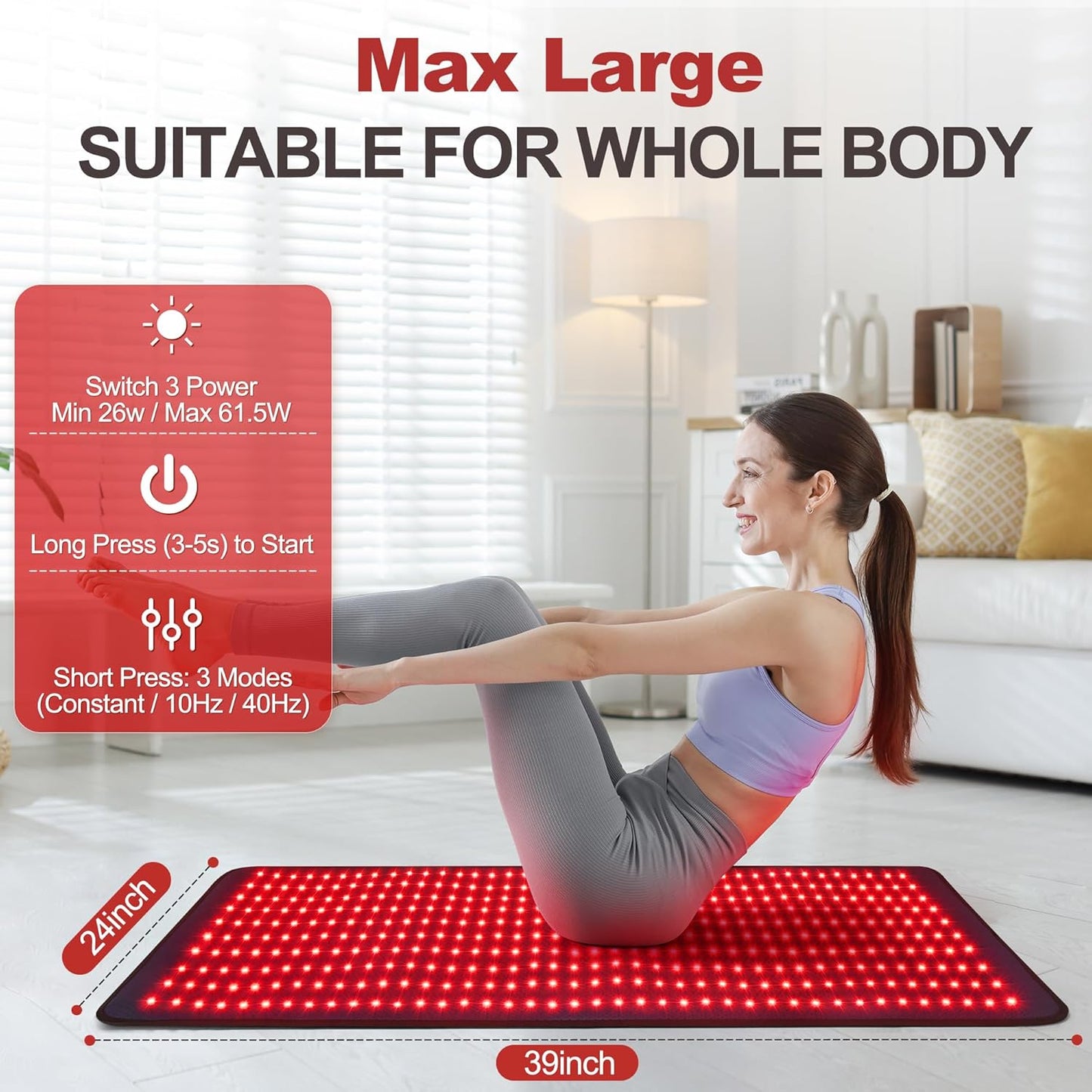 Pedete Red Light Therapy Mat for Body, Holiday Birthday Gifts for Women Men, 39’’ x 24’’Large Infrared Light Therapy with Time