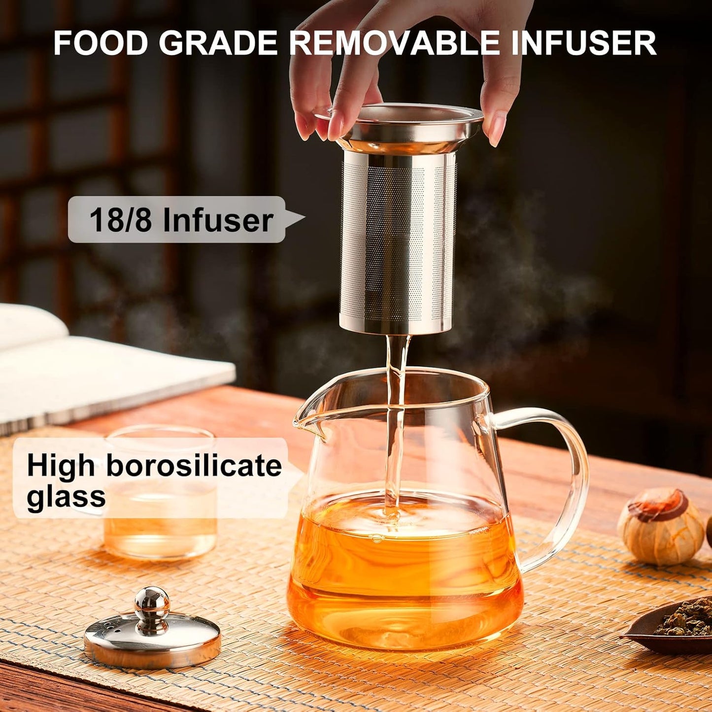 Glass Herbal Tea Pot with Stainless Steel Filter 750mls / 1000mls