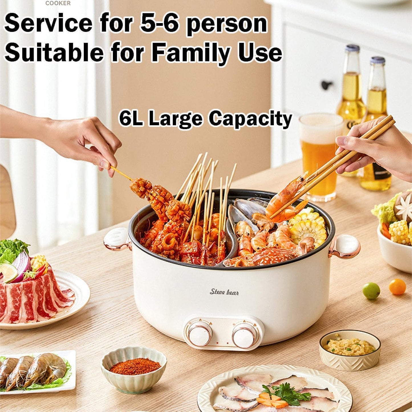 Hot Pot Electric with Divider Double, 6L capacity Non stick