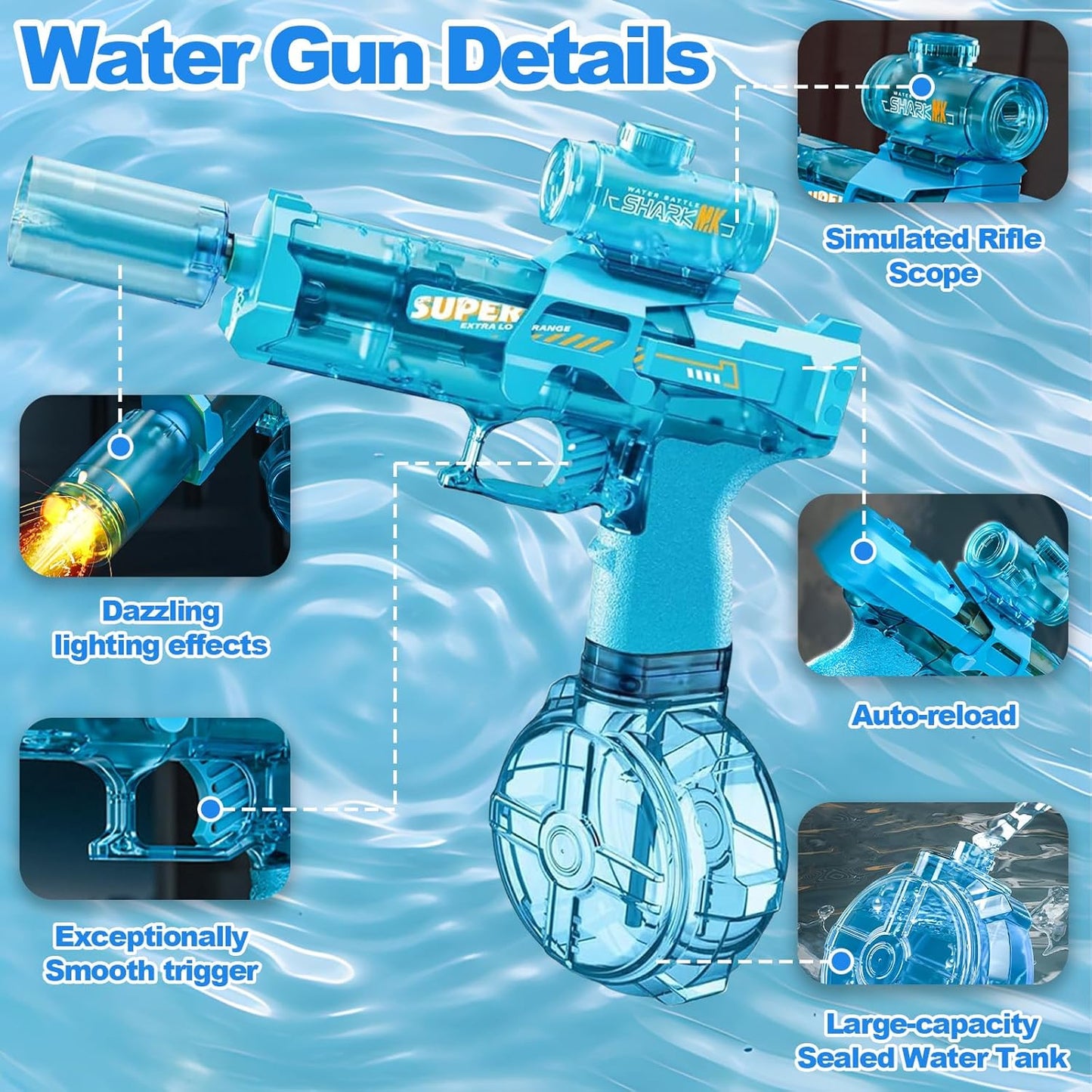 Electric Water Gun  Pistols Long Range with flashing light