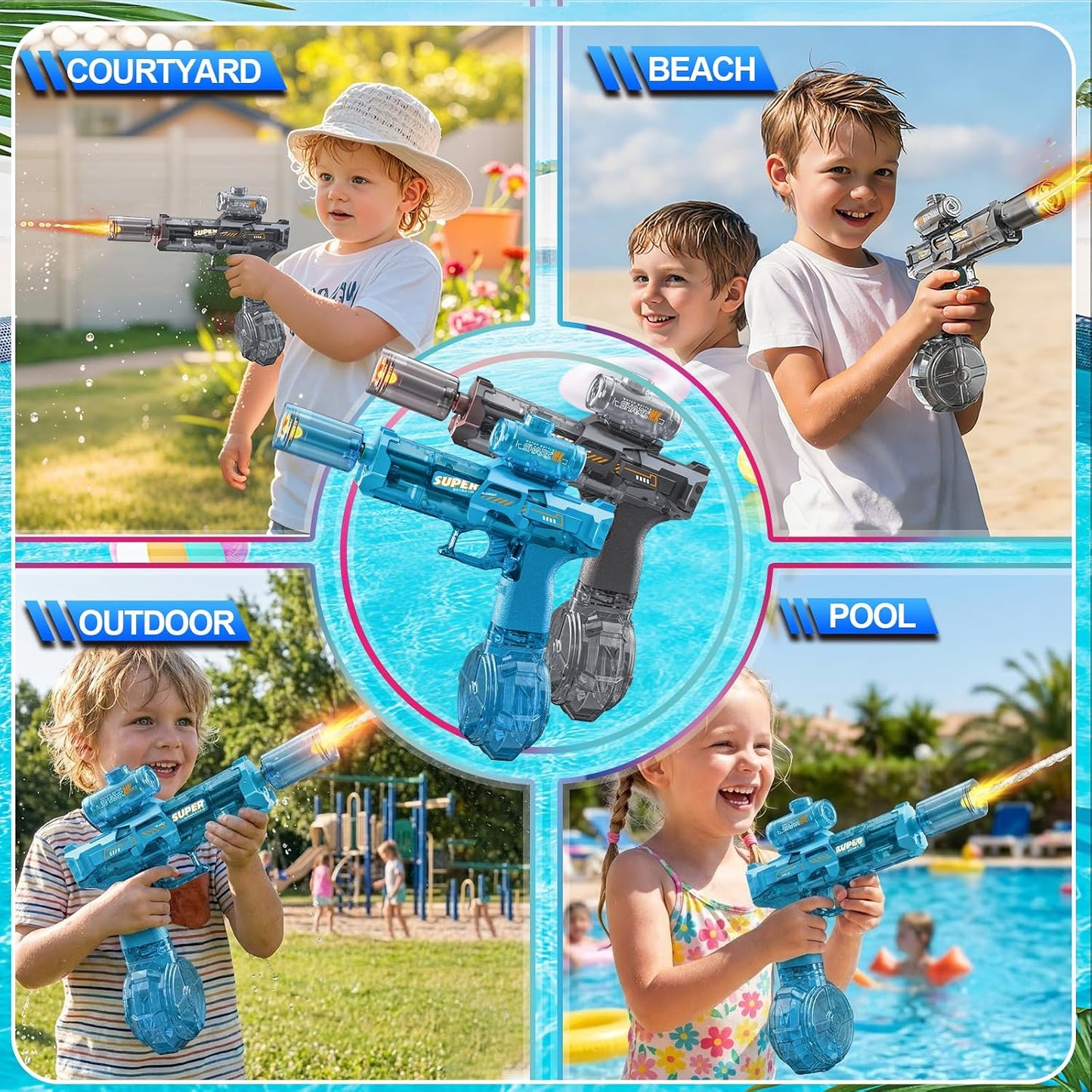 Electric Water Gun  Pistols Long Range with flashing light
