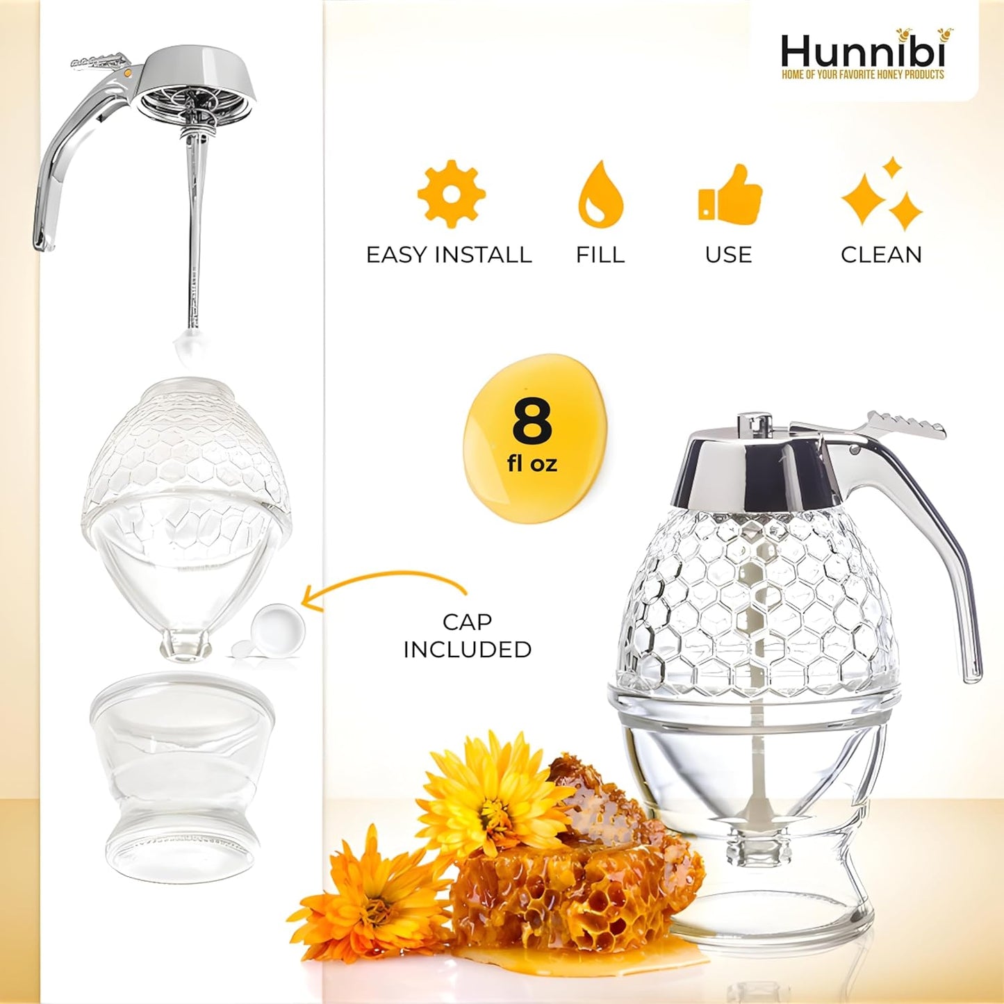 Honey dispenser Glass No Drip Syrup Sugar Container
