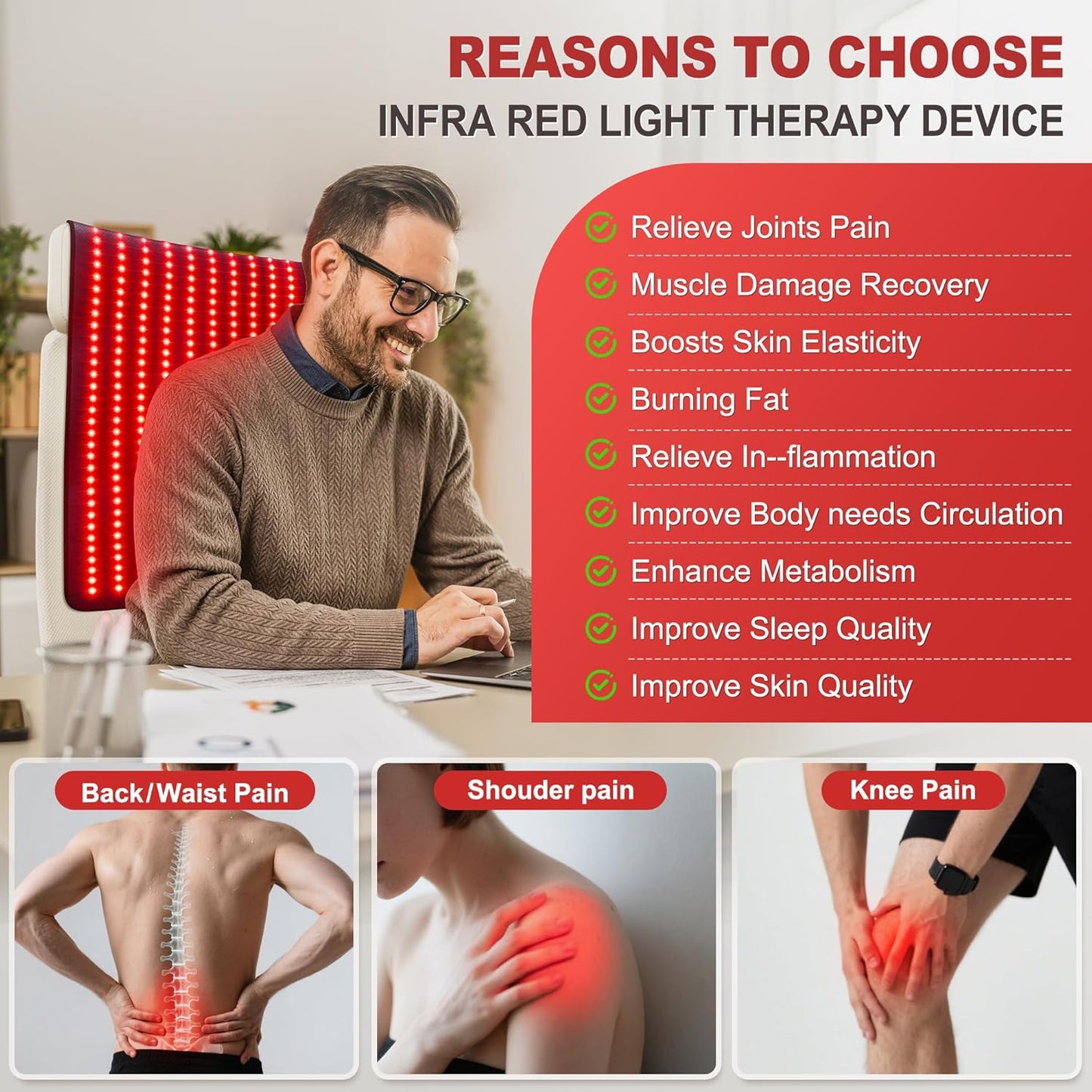 Pedete Red Light Therapy Mat for Body, Holiday Birthday Gifts for Women Men, 39’’ x 24’’Large Infrared Light Therapy with Time