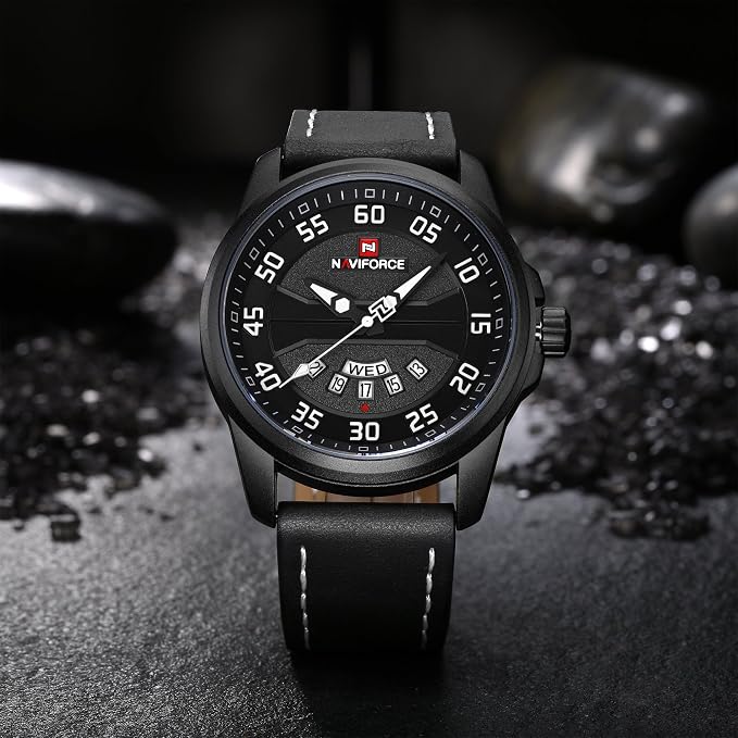 NAVIFORCE Genuine Leather Quartz Date Week Waterproof Sport Men Watches