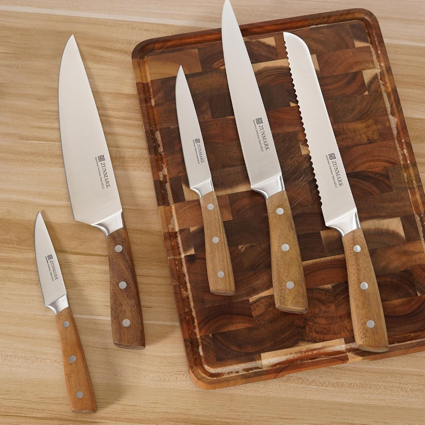 ZUNMARK Knife Set, 6pcs Knife Set for Kitchen with Acacia Wood Block