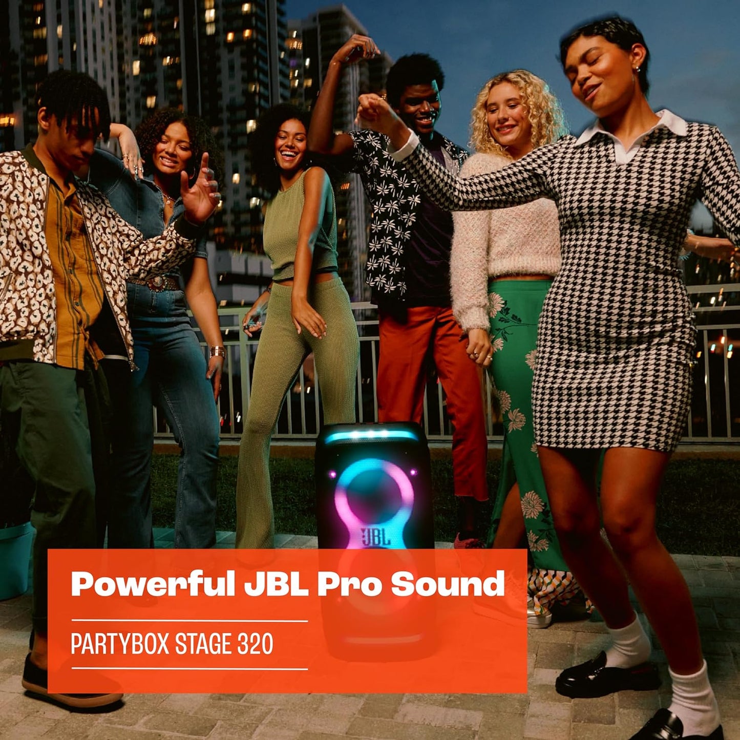 JBL PartyBox Stage 320 Pro Sound, Futuristic Lightshow, 18H Playtime (NO MIC)