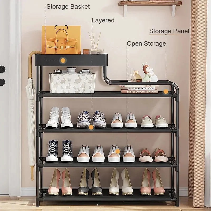 Wholesale 5layer 80cm metal multifunction shoe storage rack black