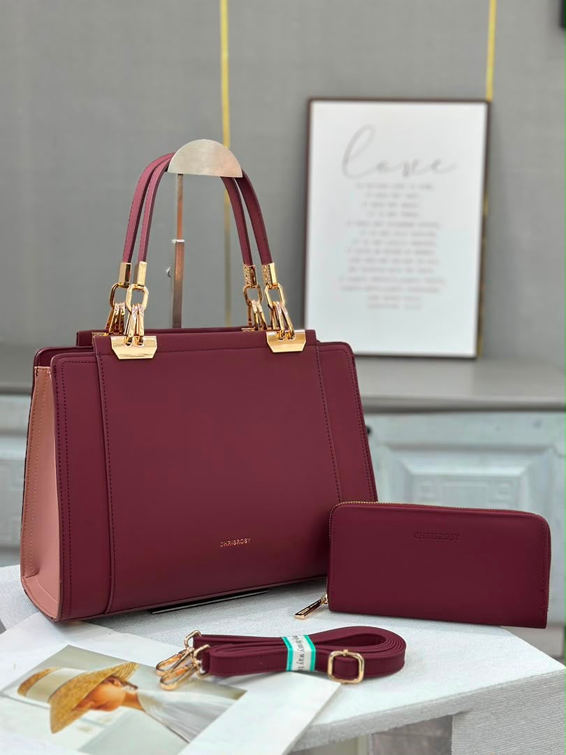 Women’s Structured Handbag Set with Matching Wallet & Shoulder Strap
