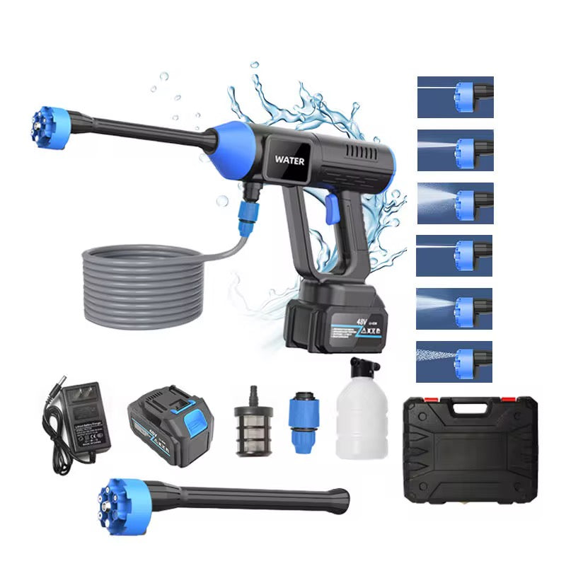 48V High Pressure Water Sprayer 2 Batteries - Car Washing Machine, 5M Range, Cordless Portable Electric High Pressure Washer Gun