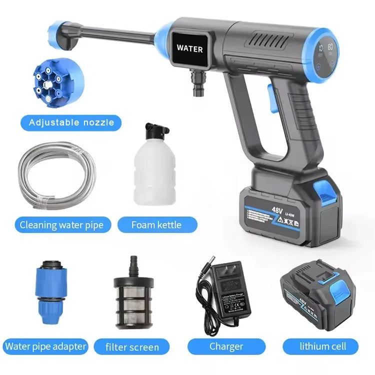 48V High Pressure Water Sprayer 2 Batteries - Car Washing Machine, 5M Range, Cordless Portable Electric High Pressure Washer Gun