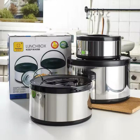 A set of 3pcs stainless steel Lunchboxes 2.5L/5L/8L