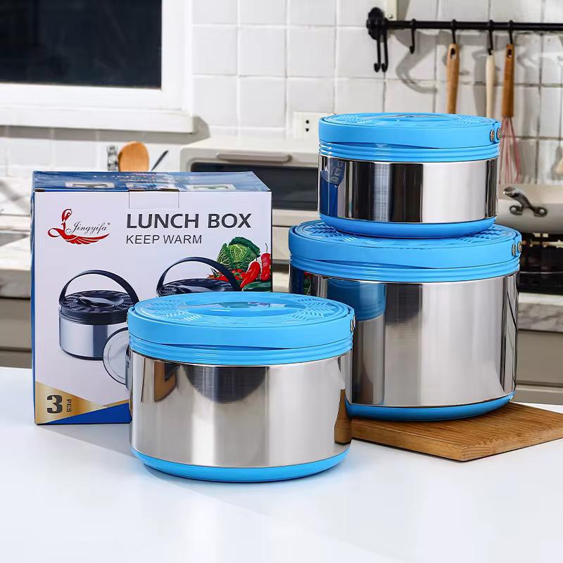 A set of 3pcs stainless steel Lunchboxes 2.5L/5L/8L
