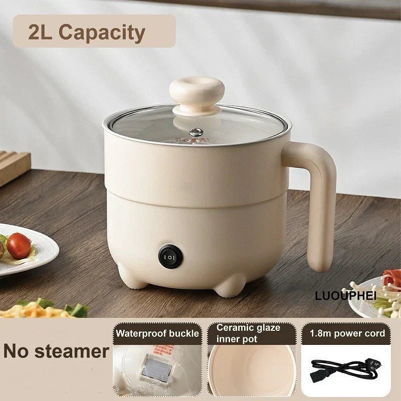Electric Hot Pot with Steamer, 2L Electric Hot Pot, Mini Portable Non Stick