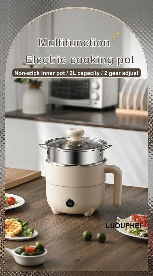 Electric Hot Pot with Steamer, 2L Electric Hot Pot, Mini Portable Non Stick